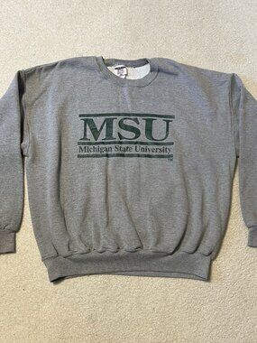 Vintage Michigan State Spartans 2XL Sweatshirt Green Gold University Crewneck